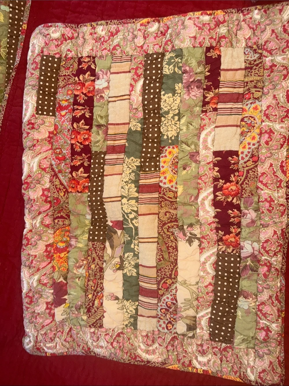 Vintage Pottery Barn Gemma Strip Patchwork Quilt Set king Bedding + 2 Shams